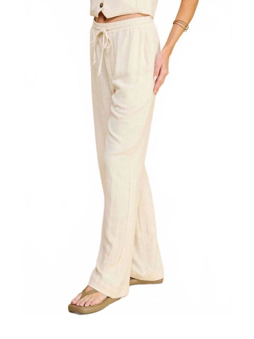 If She Loves Evergreen Linen Pant in Oatmeal With Pockets Size Medium